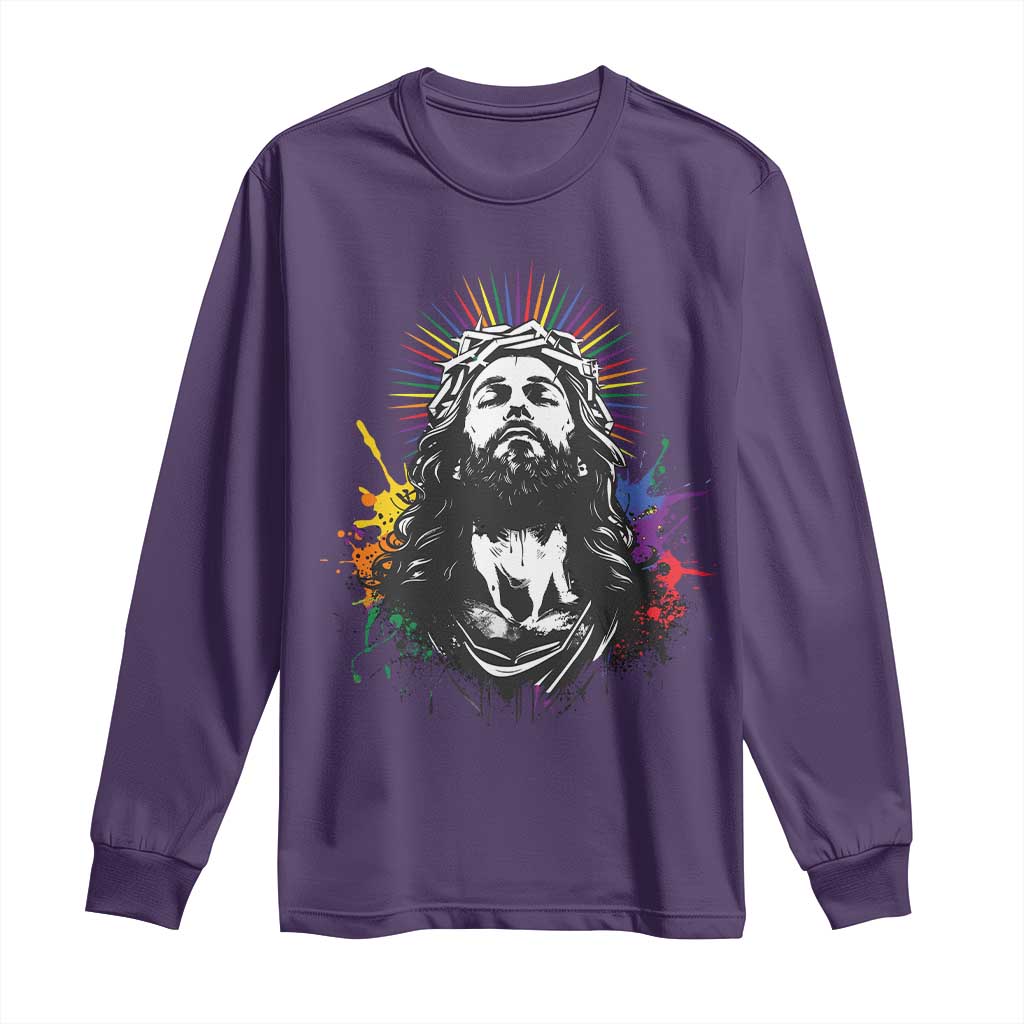 Funny LGBT Gay Pride Jesus Rainbow Flag Christian Long Sleeve Shirt TS11 Purple Print Your Wear