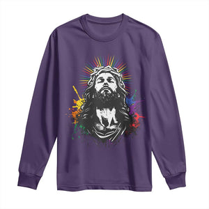 Funny LGBT Gay Pride Jesus Rainbow Flag Christian Long Sleeve Shirt TS11 Purple Print Your Wear