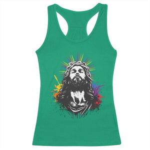 Funny LGBT Gay Pride Jesus Rainbow Flag Christian Racerback Tank Top TS11 Irish Green Print Your Wear