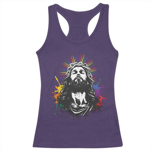Funny LGBT Gay Pride Jesus Rainbow Flag Christian Racerback Tank Top TS11 Purple Print Your Wear