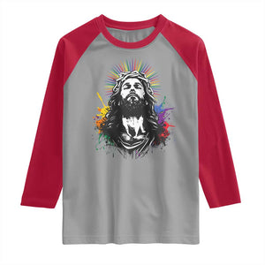 Funny LGBT Gay Pride Jesus Rainbow Flag Christian Raglan Shirt TS11 Sport Gray Red Print Your Wear