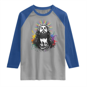 Funny LGBT Gay Pride Jesus Rainbow Flag Christian Raglan Shirt TS11 Sport Gray Royal Print Your Wear
