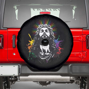Funny LGBT Gay Pride Jesus Rainbow Flag Christian Spare Tire Cover TS11 Black Print Your Wear