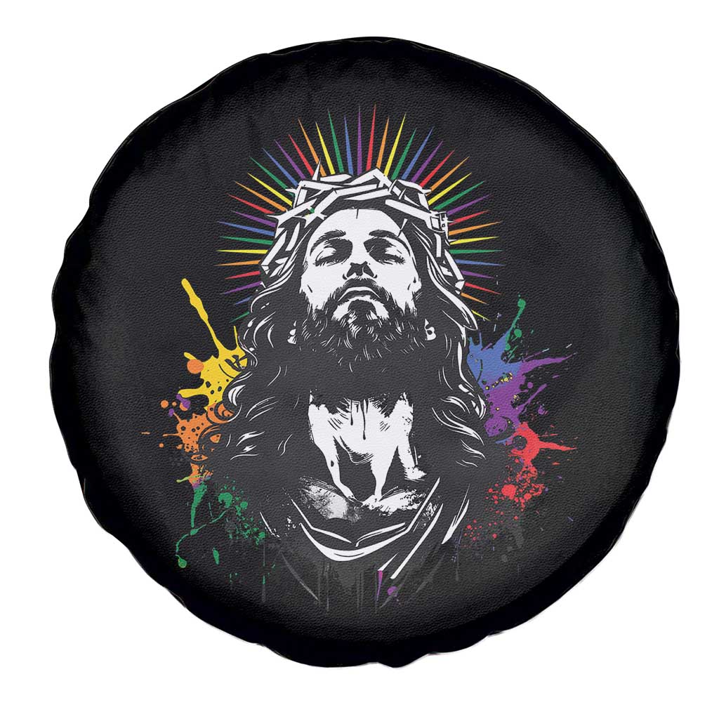 Funny LGBT Gay Pride Jesus Rainbow Flag Christian Spare Tire Cover TS11 Print Your Wear