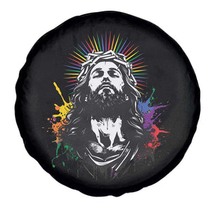 Funny LGBT Gay Pride Jesus Rainbow Flag Christian Spare Tire Cover TS11 Print Your Wear