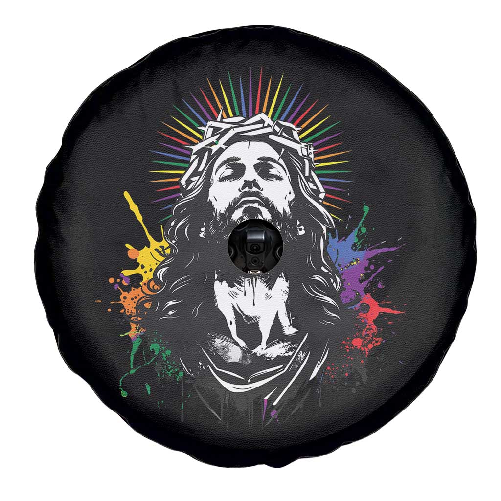 Funny LGBT Gay Pride Jesus Rainbow Flag Christian Spare Tire Cover TS11 Print Your Wear