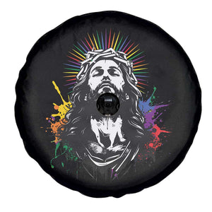 Funny LGBT Gay Pride Jesus Rainbow Flag Christian Spare Tire Cover TS11 Print Your Wear