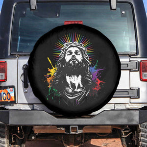 Funny LGBT Gay Pride Jesus Rainbow Flag Christian Spare Tire Cover TS11 No hole Black Print Your Wear