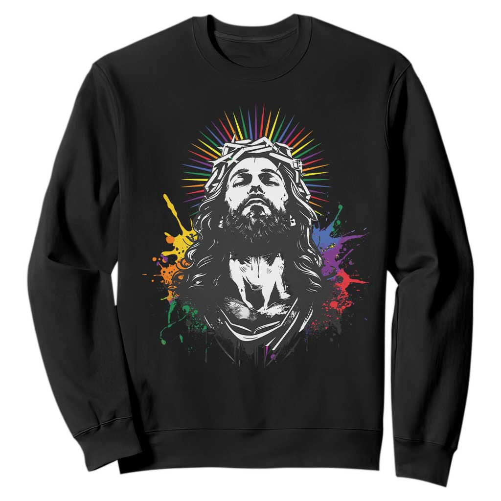 Funny LGBT Gay Pride Jesus Rainbow Flag Christian Sweatshirt TS11 Black Print Your Wear