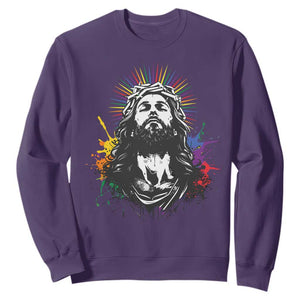 Funny LGBT Gay Pride Jesus Rainbow Flag Christian Sweatshirt TS11 Purple Print Your Wear