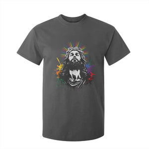 Funny LGBT Gay Pride Jesus Rainbow Flag Christian T Shirt For Kid TS11 Dark Heather Print Your Wear