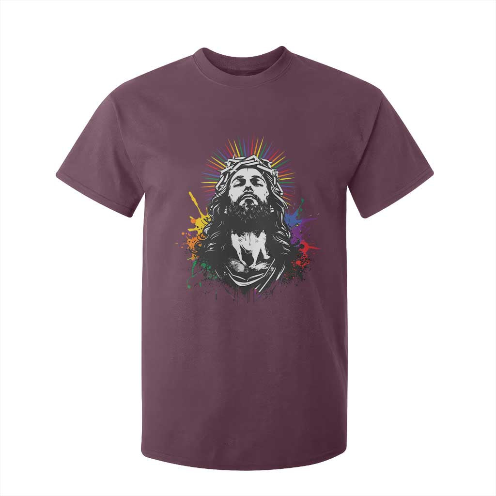 Funny LGBT Gay Pride Jesus Rainbow Flag Christian T Shirt For Kid TS11 Maroon Print Your Wear