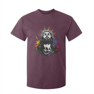 Funny LGBT Gay Pride Jesus Rainbow Flag Christian T Shirt For Kid TS11 Maroon Print Your Wear
