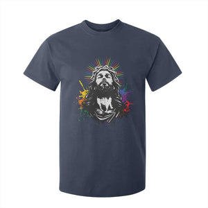 Funny LGBT Gay Pride Jesus Rainbow Flag Christian T Shirt For Kid TS11 Navy Print Your Wear