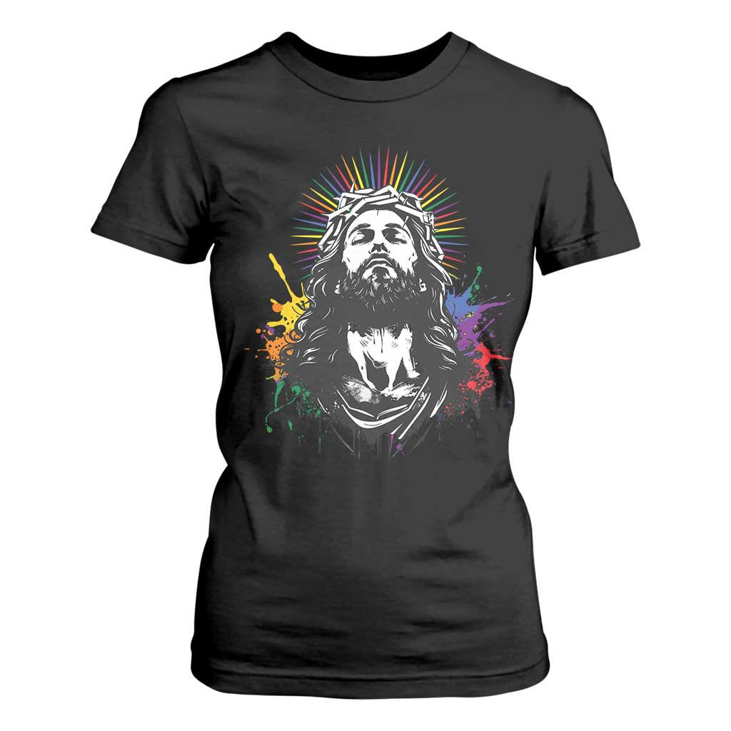 Funny LGBT Gay Pride Jesus Rainbow Flag Christian T Shirt For Women TS11 Black Print Your Wear