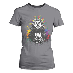 Funny LGBT Gay Pride Jesus Rainbow Flag Christian T Shirt For Women TS11 Charcoal Print Your Wear