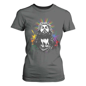 Funny LGBT Gay Pride Jesus Rainbow Flag Christian T Shirt For Women TS11 Dark Heather Print Your Wear