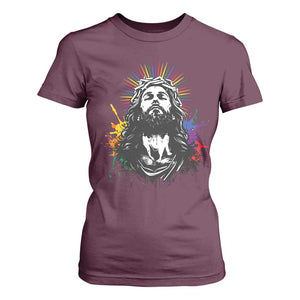 Funny LGBT Gay Pride Jesus Rainbow Flag Christian T Shirt For Women TS11 Maroon Print Your Wear