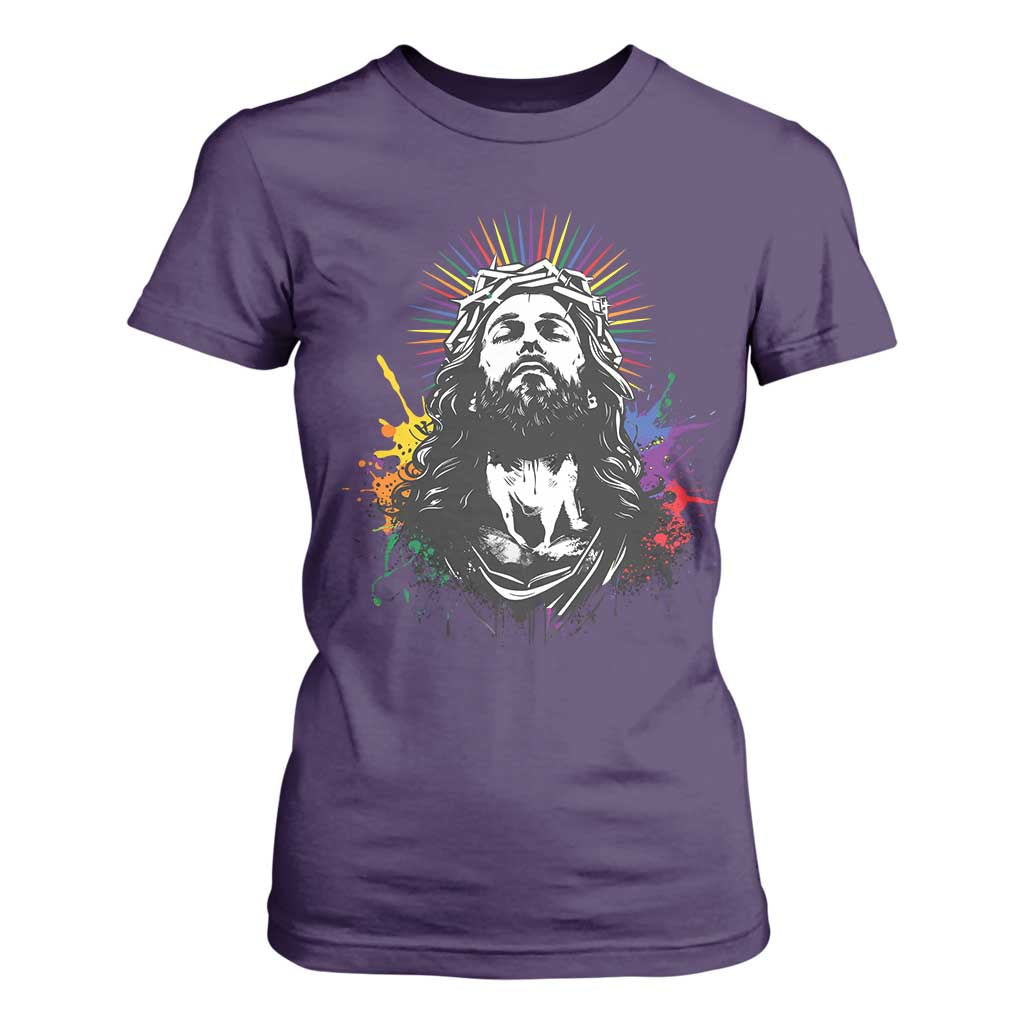 Funny LGBT Gay Pride Jesus Rainbow Flag Christian T Shirt For Women TS11 Purple Print Your Wear