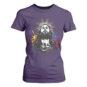 Funny LGBT Gay Pride Jesus Rainbow Flag Christian T Shirt For Women TS11 Purple Print Your Wear