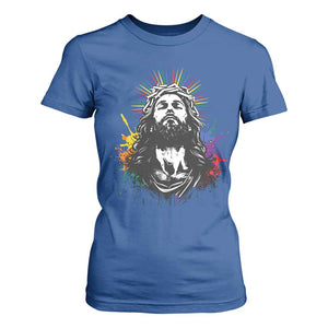Funny LGBT Gay Pride Jesus Rainbow Flag Christian T Shirt For Women TS11 Royal Blue Print Your Wear