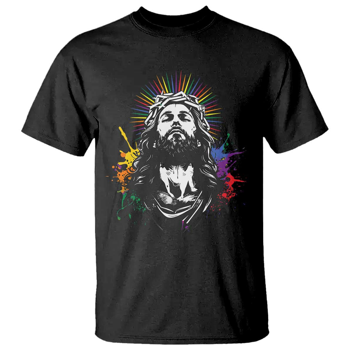 Funny LGBT Gay Pride Jesus Rainbow Flag Christian T Shirt TS11 Black Print Your Wear