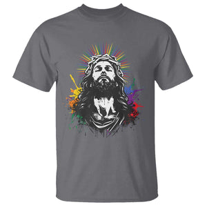 Funny LGBT Gay Pride Jesus Rainbow Flag Christian T Shirt TS11 Charcoal Print Your Wear