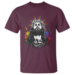 Funny LGBT Gay Pride Jesus Rainbow Flag Christian T Shirt TS11 Maroon Print Your Wear