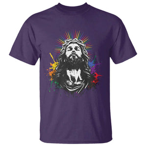 Funny LGBT Gay Pride Jesus Rainbow Flag Christian T Shirt TS11 Purple Print Your Wear