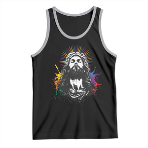 Funny LGBT Gay Pride Jesus Rainbow Flag Christian Tank Top TS11 Black Athletic Heather Print Your Wear