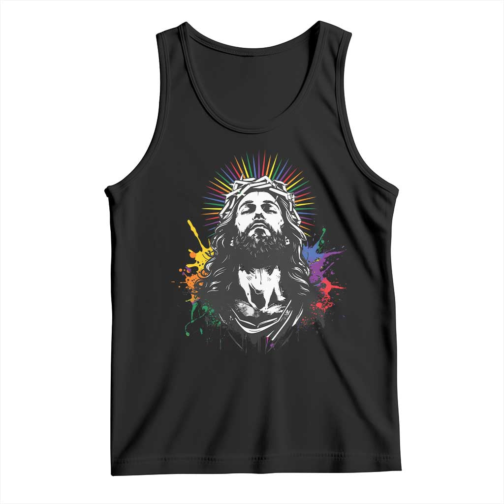 Funny LGBT Gay Pride Jesus Rainbow Flag Christian Tank Top TS11 Black Print Your Wear