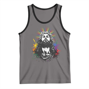 Funny LGBT Gay Pride Jesus Rainbow Flag Christian Tank Top TS11 Deep Heather Black Print Your Wear