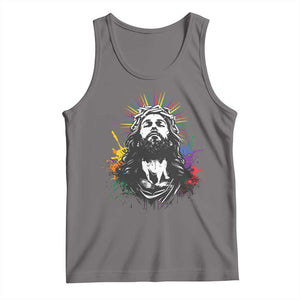Funny LGBT Gay Pride Jesus Rainbow Flag Christian Tank Top TS11 Deep Heather Print Your Wear