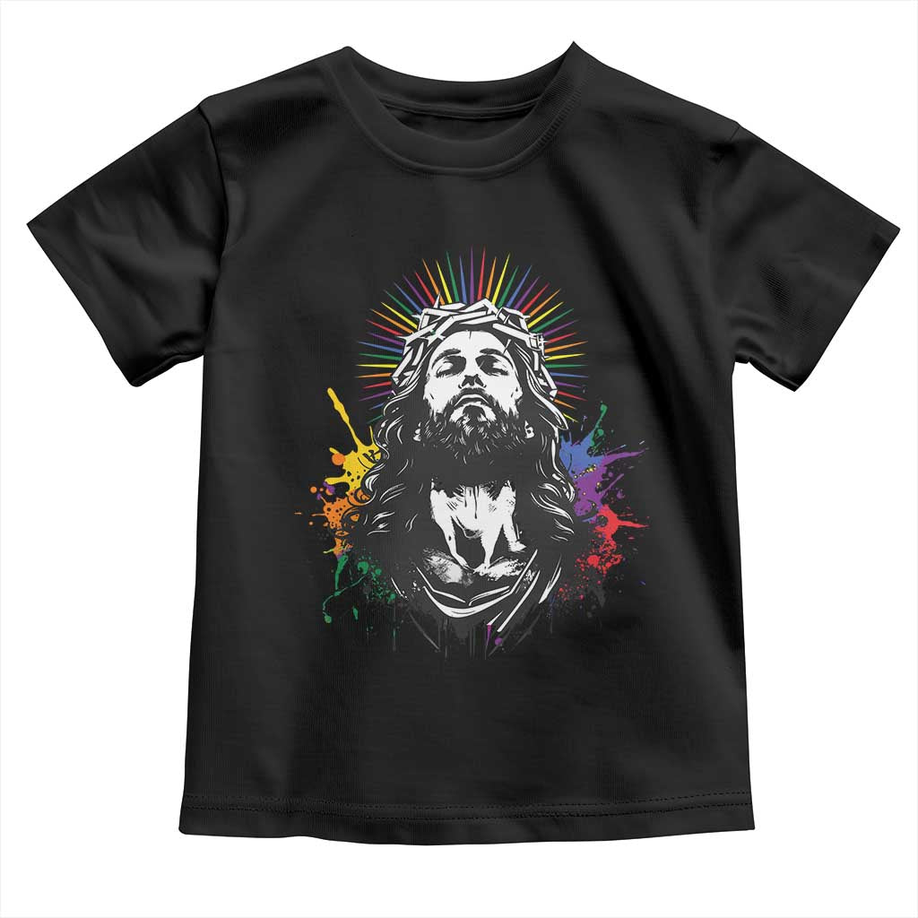 Funny LGBT Gay Pride Jesus Rainbow Flag Christian Toddler T Shirt TS11 Black Print Your Wear