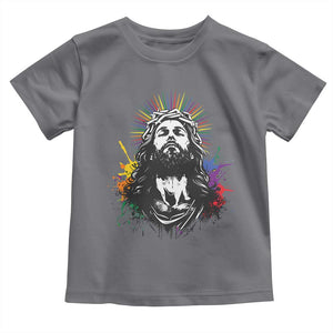 Funny LGBT Gay Pride Jesus Rainbow Flag Christian Toddler T Shirt TS11 Charcoal Print Your Wear