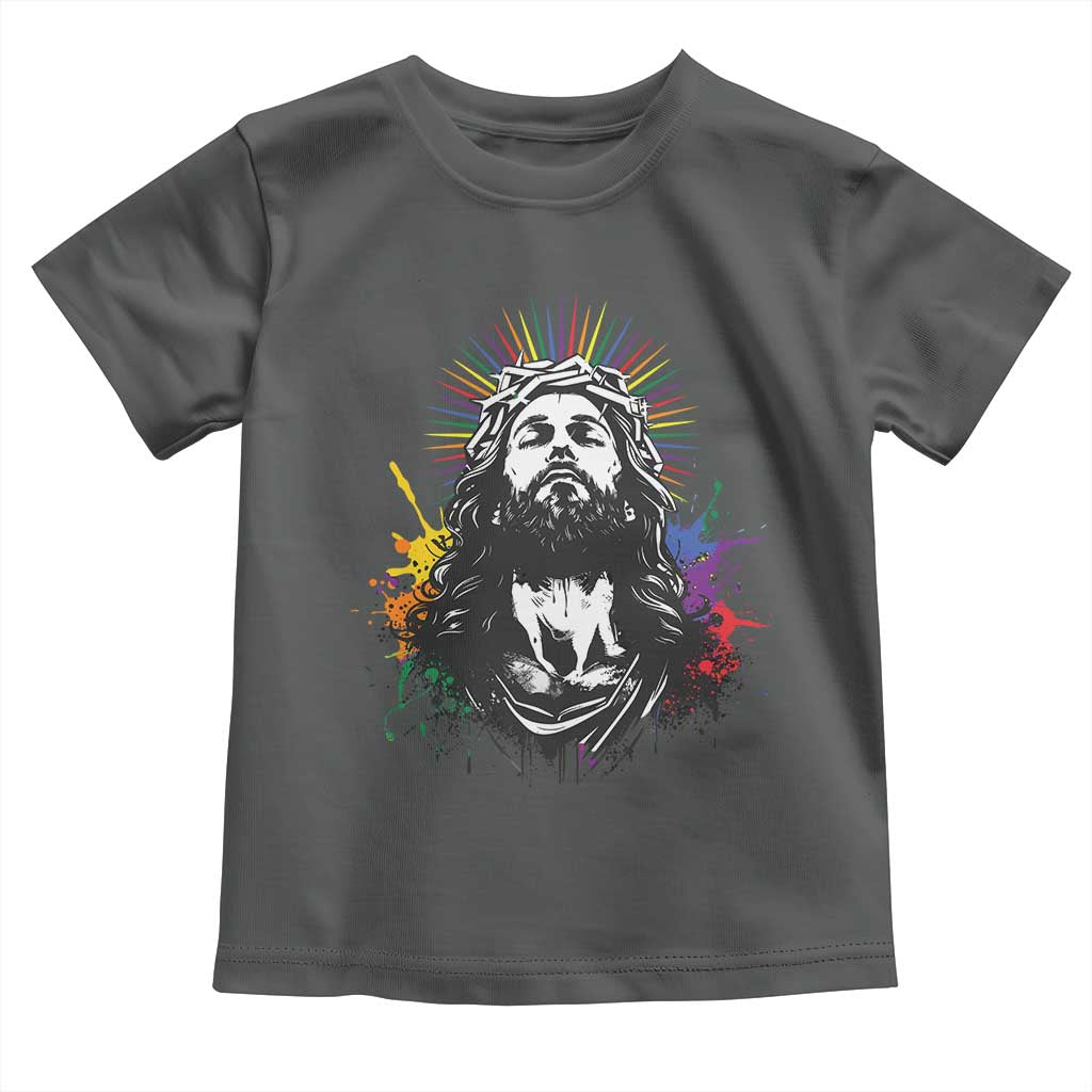 Funny LGBT Gay Pride Jesus Rainbow Flag Christian Toddler T Shirt TS11 Dark Heather Print Your Wear