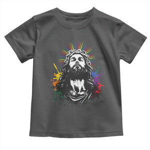 Funny LGBT Gay Pride Jesus Rainbow Flag Christian Toddler T Shirt TS11 Dark Heather Print Your Wear
