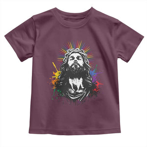 Funny LGBT Gay Pride Jesus Rainbow Flag Christian Toddler T Shirt TS11 Maroon Print Your Wear
