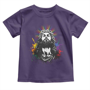Funny LGBT Gay Pride Jesus Rainbow Flag Christian Toddler T Shirt TS11 Purple Print Your Wear