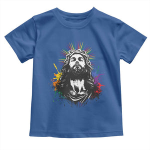 Funny LGBT Gay Pride Jesus Rainbow Flag Christian Toddler T Shirt TS11 Royal Blue Print Your Wear