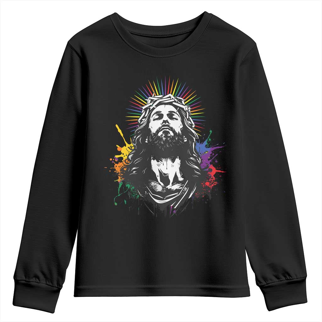 Funny LGBT Gay Pride Jesus Rainbow Flag Christian Youth Sweatshirt TS11 Black Print Your Wear