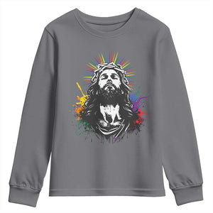 Funny LGBT Gay Pride Jesus Rainbow Flag Christian Youth Sweatshirt TS11 Charcoal Print Your Wear