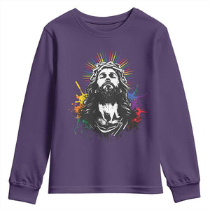 Funny LGBT Gay Pride Jesus Rainbow Flag Christian Youth Sweatshirt TS11 Purple Print Your Wear