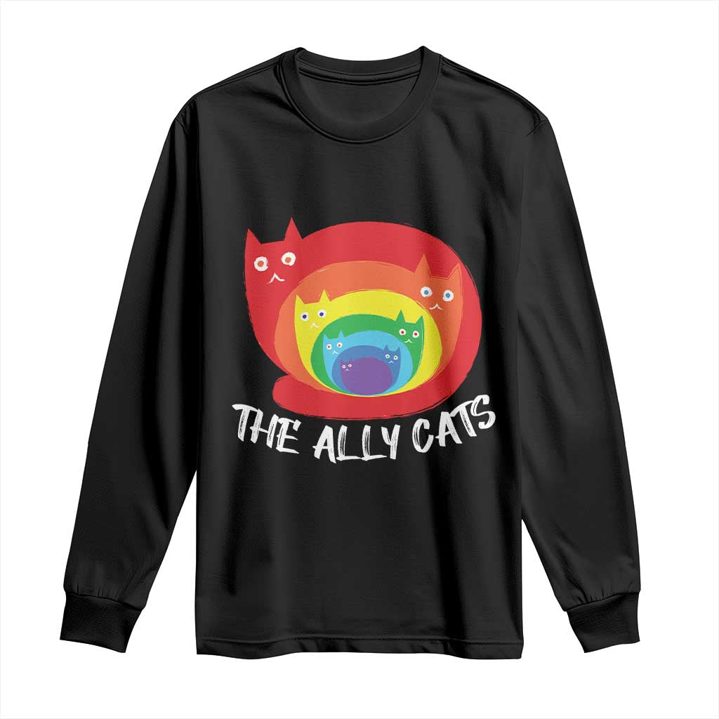 Funny LGBT The Ally Cats Long Sleeve Shirt Pride Month Rainbow Cat TS11 Black Print Your Wear