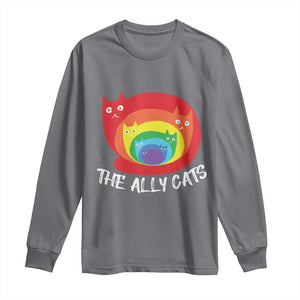Funny LGBT The Ally Cats Long Sleeve Shirt Pride Month Rainbow Cat TS11 Charcoal Print Your Wear