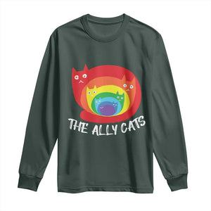 Funny LGBT The Ally Cats Long Sleeve Shirt Pride Month Rainbow Cat TS11 Dark Forest Green Print Your Wear