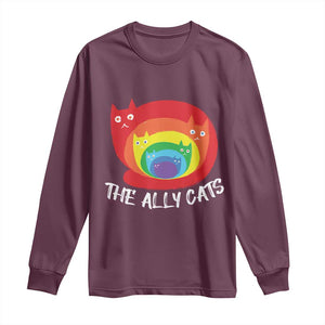 Funny LGBT The Ally Cats Long Sleeve Shirt Pride Month Rainbow Cat TS11 Maroon Print Your Wear