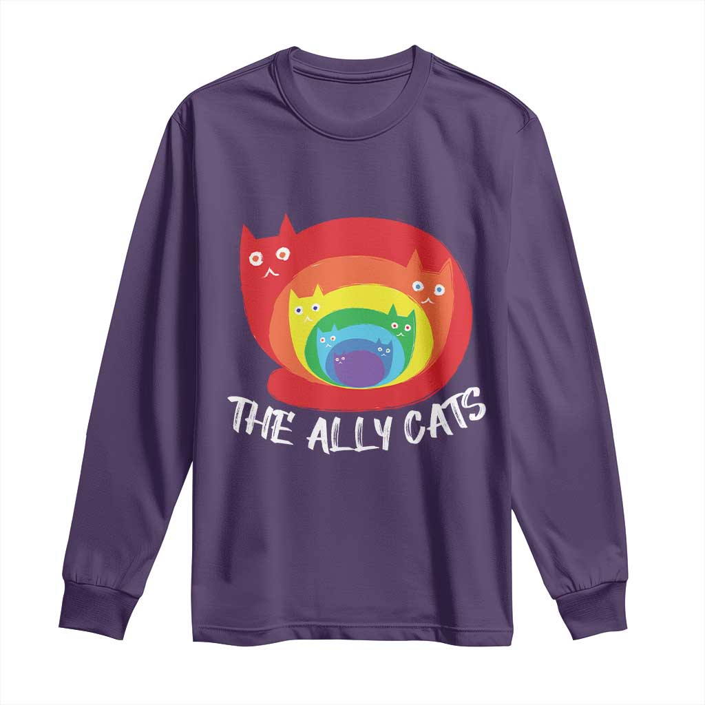 Funny LGBT The Ally Cats Long Sleeve Shirt Pride Month Rainbow Cat TS11 Purple Print Your Wear
