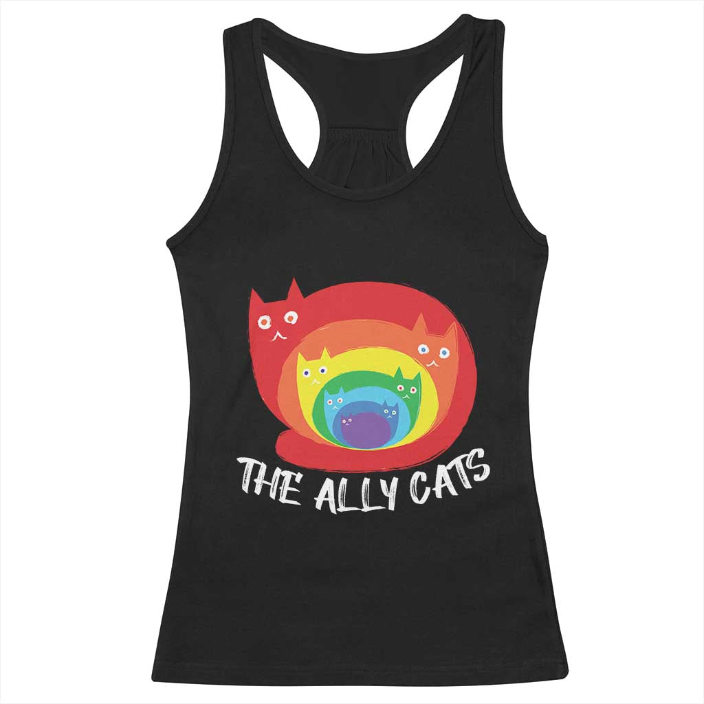 Funny LGBT The Ally Cats Racerback Tank Top Pride Month Rainbow Cat TS11 Black Print Your Wear