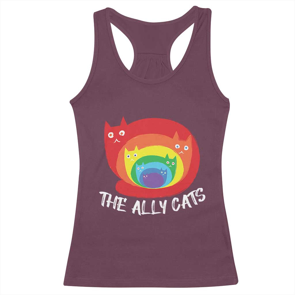 Funny LGBT The Ally Cats Racerback Tank Top Pride Month Rainbow Cat TS11 Maroon Print Your Wear